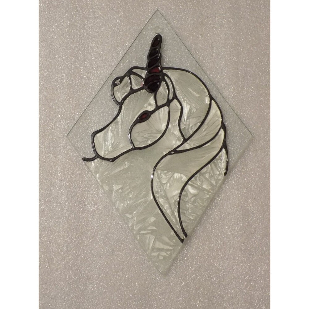 Hand Painted Glass Diamond Unicorn Horse Suncatcher Wall/Window Decor